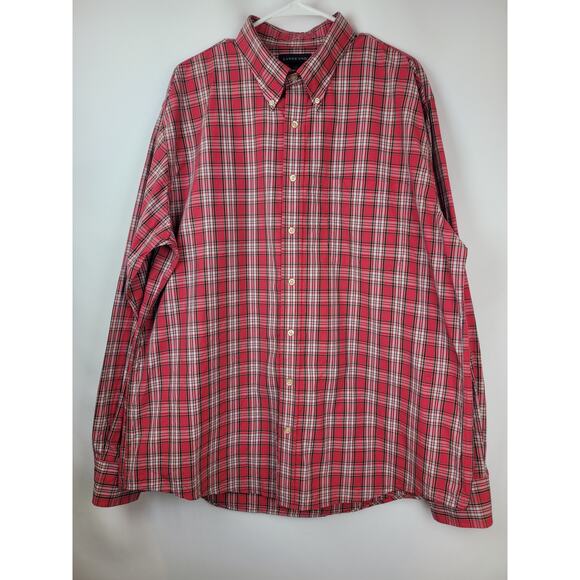 Lands End Men's Red Plaid Long Sleeve Button Up Shirt XLT 17-17.5 - Picture 1 of 10